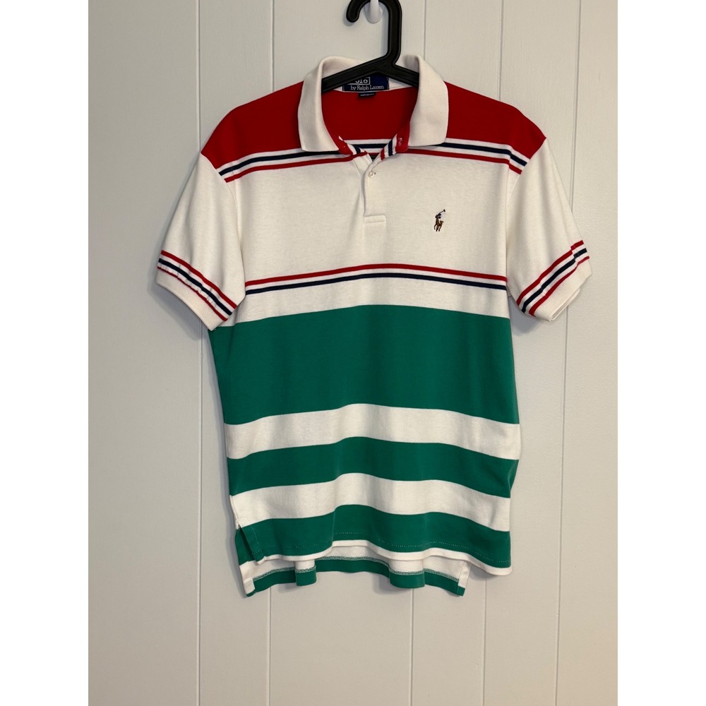Vintage Polo Ralph Lauren Polo Shirt Mens Made in USA Red Green White Size M